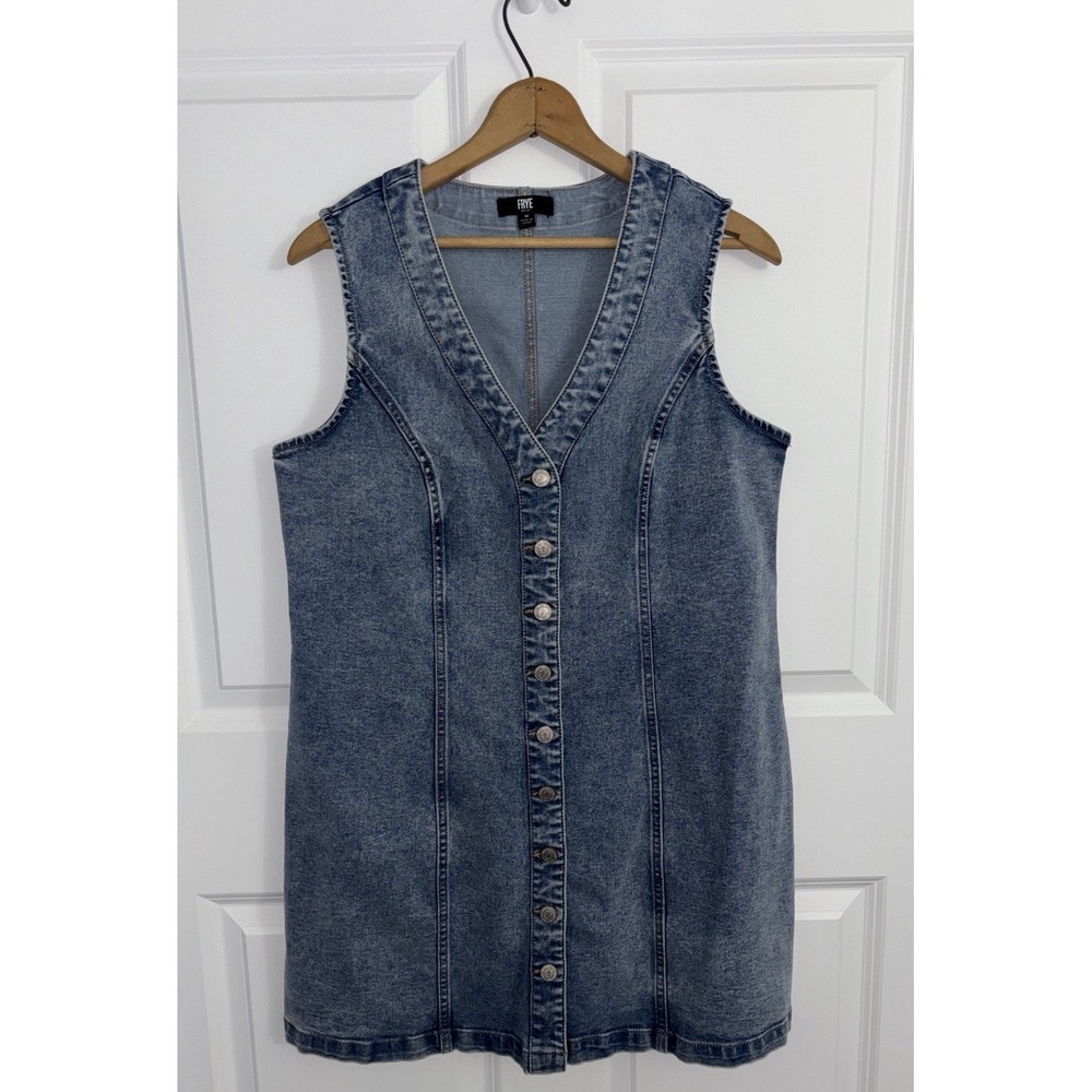 FRYE Blue Denim Button Front Sleeveless Mini Shirt Dress Size M